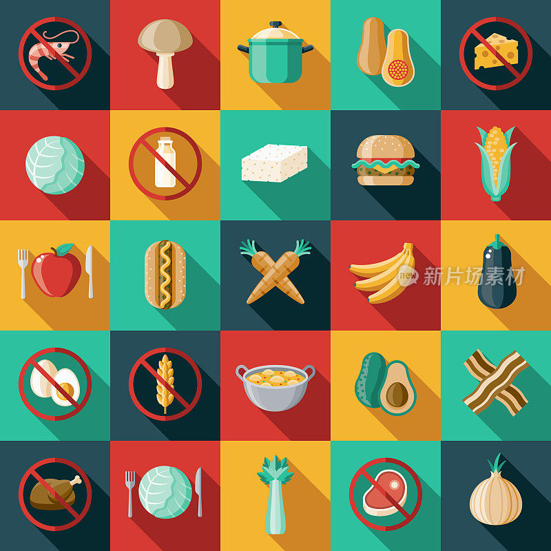 Vegetarian Vegan Flat Design Icon Set